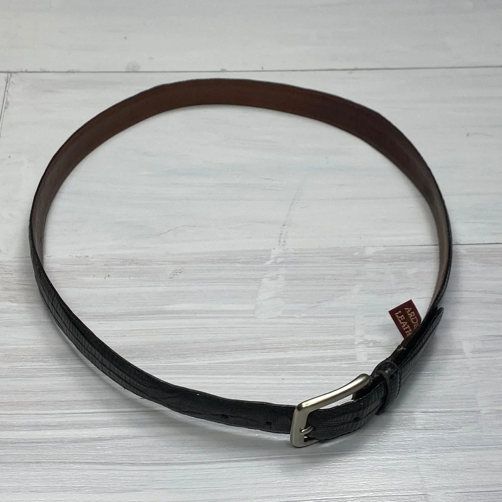 Arden Leather Co Belt Mens 36 Black Lizard Embossed Italian Leather Dress